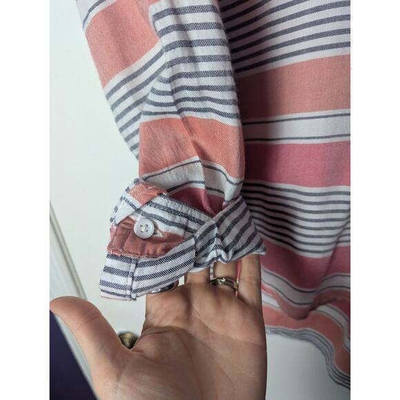 BeachLunchLounge Blouse Womens Medium Button Up Coastal Preppy Casual Striped - Picture 5 of 5
